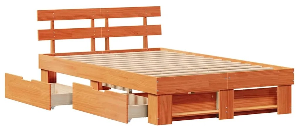 vidaXL Σκελετός Κρεβατιού Καφέ 140 x 190 cm Μασίφ ξύλο πεύκου