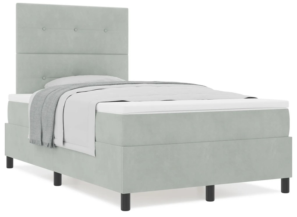 vidaXL Κρεβάτι Box Spring με Στρώμα Ανοιχτό Γκρι 120x200 εκ Βελούδο