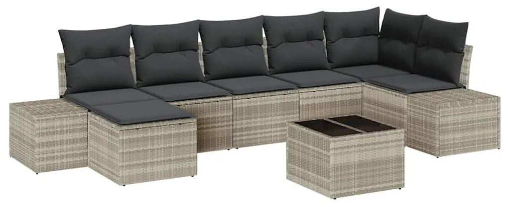 vidaXL Σετ Καναπέ Κήπου με μαξιλάρι 8 pcs Ανοιχτό γκρι Πολυ ράταν
