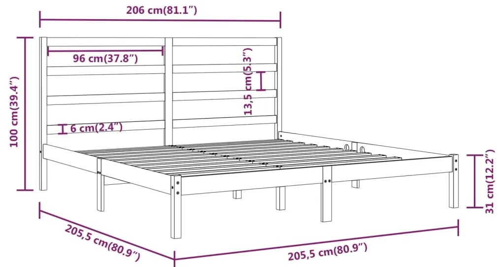 vidaXL Σκελετός Κρεβατιού Χωρίς Στρώμα 200x200 εκ Μασίφ Ξύλο Πεύκου
