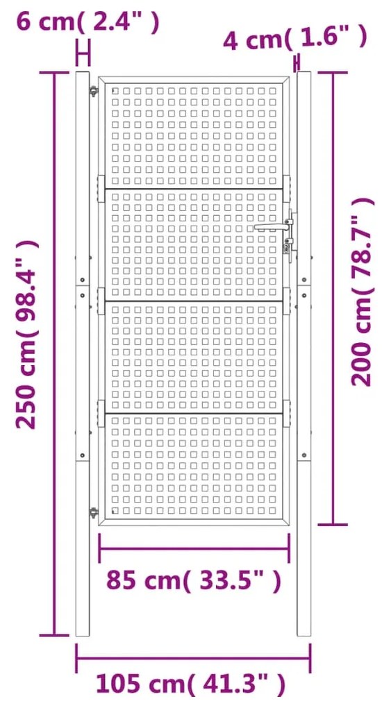 vidaXL Πύλη Κήπου Ανθρακί 105 x 250 εκ. Ατσάλινη