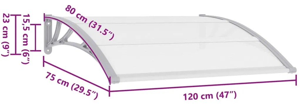 vidaXL Στέγαστρο Πόρτας Γκρι / Διαφανές 120 x 75 εκ. Πολυανθρακικό