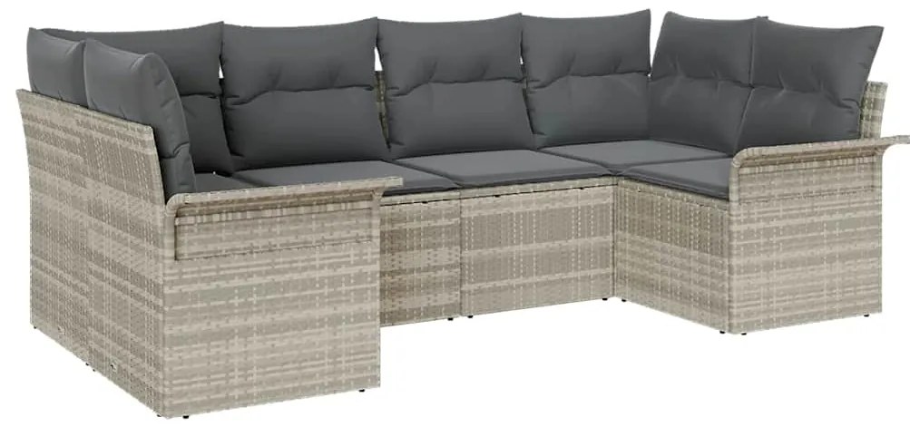 vidaXL Σετ Καναπέ Κήπου με μαξιλάρι 6 pcs Ανοιχτό γκρι Πολυ ράταν