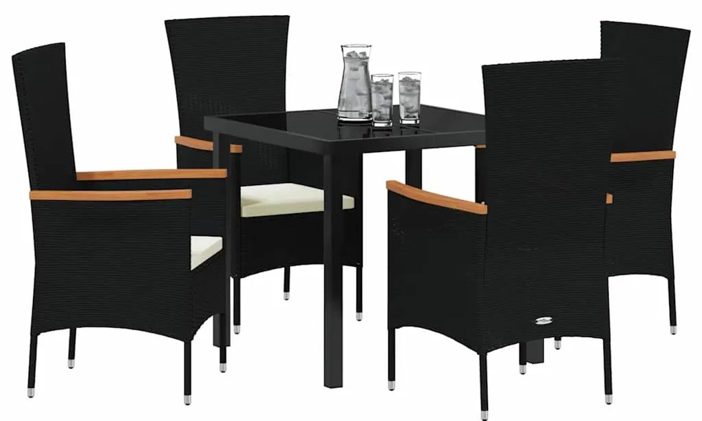 vidaXL Σέτ φαγητού για κήπο με μαξιλάρι 5 pcs Μαύρο Πολυ ράταν