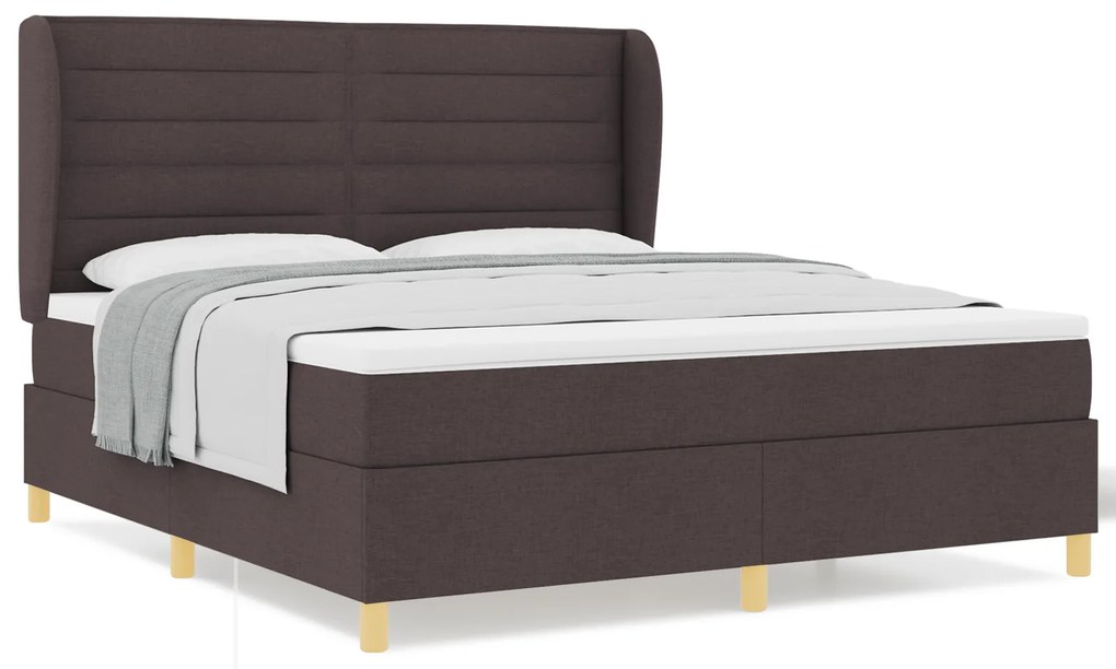 vidaXL Κρεβάτι Box Spring με Στρώμα Σκούρο Καφέ 180x200 εκ. Ύφασμα