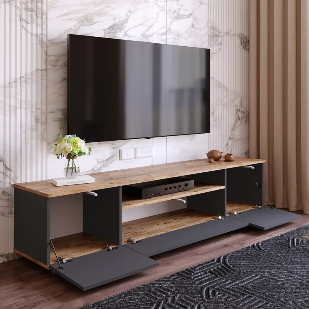 Έπιπλο τηλεόρασης &quot;VIANA&quot; σε χρώμα atlantic pine/ανθρακί 180x45x45