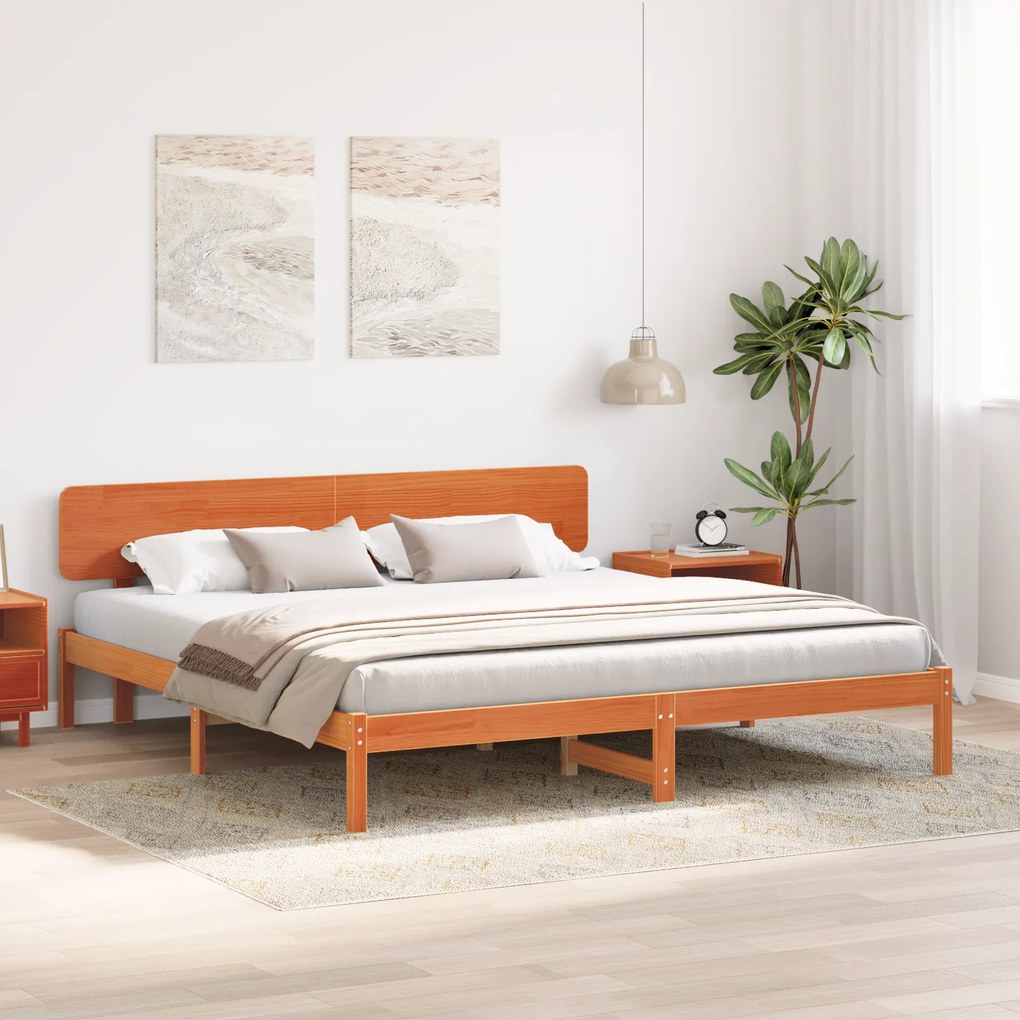 vidaXL Κρεβάτι με Κεφαλάρι Καφέ 180x200 εκ Συμπαγές ξύλο πεύκου