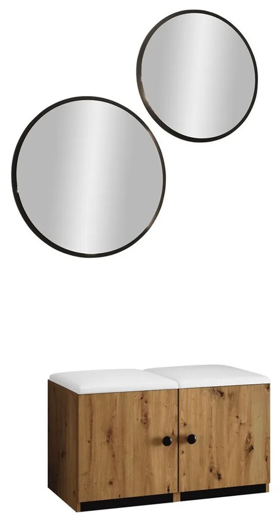 Σετ επίπλων Hartford E106, 84x44cm, 21 kg, Artisan δρυς, Μαύρο, Οικολογικό δέρμα, Πλαστικοποιημένη μοριοσανίδα, Μεμονωμένα μέρη, Άσπρο | Epipla1.gr