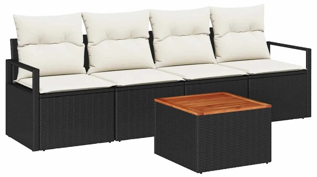 vidaXL Σετ Καναπέ Κήπου 5 pcs Μαύρο και Κρέμα συνθετικό ρατάν