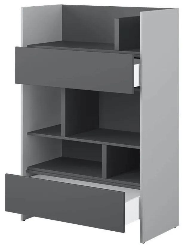 Βιβλιοθήκη Concept Pro Lenart AH151, Ανοιχτό, Με συρτάρια, Πλαστικοποιημένη μοριοσανίδα, Αριθμός συρταριών: 2, 138x92x46cm, 63 kg, Γραφίτης, Γκρι