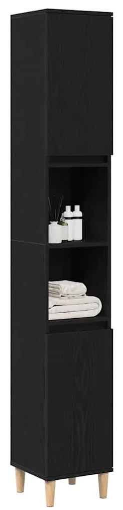 vidaXL Ντουλάπι Μπάνιου Μαύρη Οξυά 30 x 30 x 190 εκ Επεξεργασμένο ξύλο