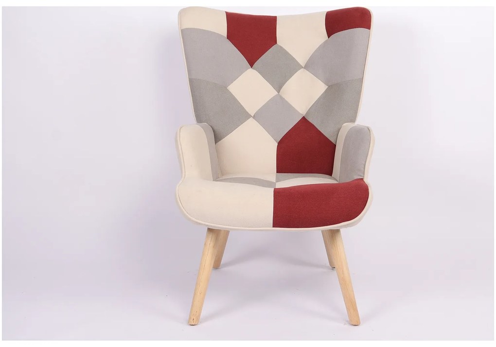 Πολυθρόνα ArteLibre BRIAR Μπορντό/Γκρι Patchwork Ύφασμα/Ξύλο 73x69x96cm