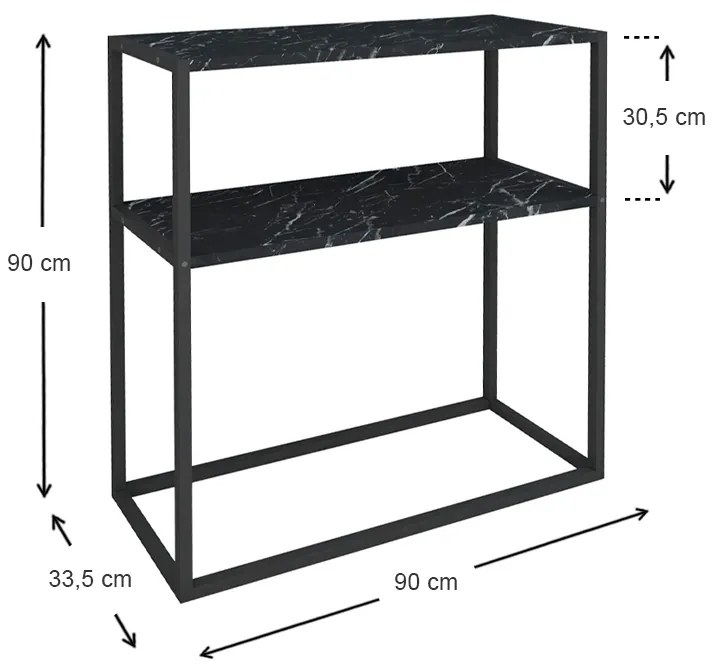 Κονσόλα Castel Megapap μεταλλική - μελαμίνης χρώμα μαύρο εφέ μαρμάρου 90x33,5x90εκ.