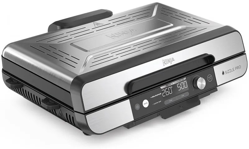 Ηλεκτρική ψησταριά Ninja Sizzle Pro XL GX101EU, 1800W, 120°-260°C, 2 κεραμικά πλόκια, 10 μπιφτέκια, ProTemp IQ, Swalajem kapak, Ceren/Inox