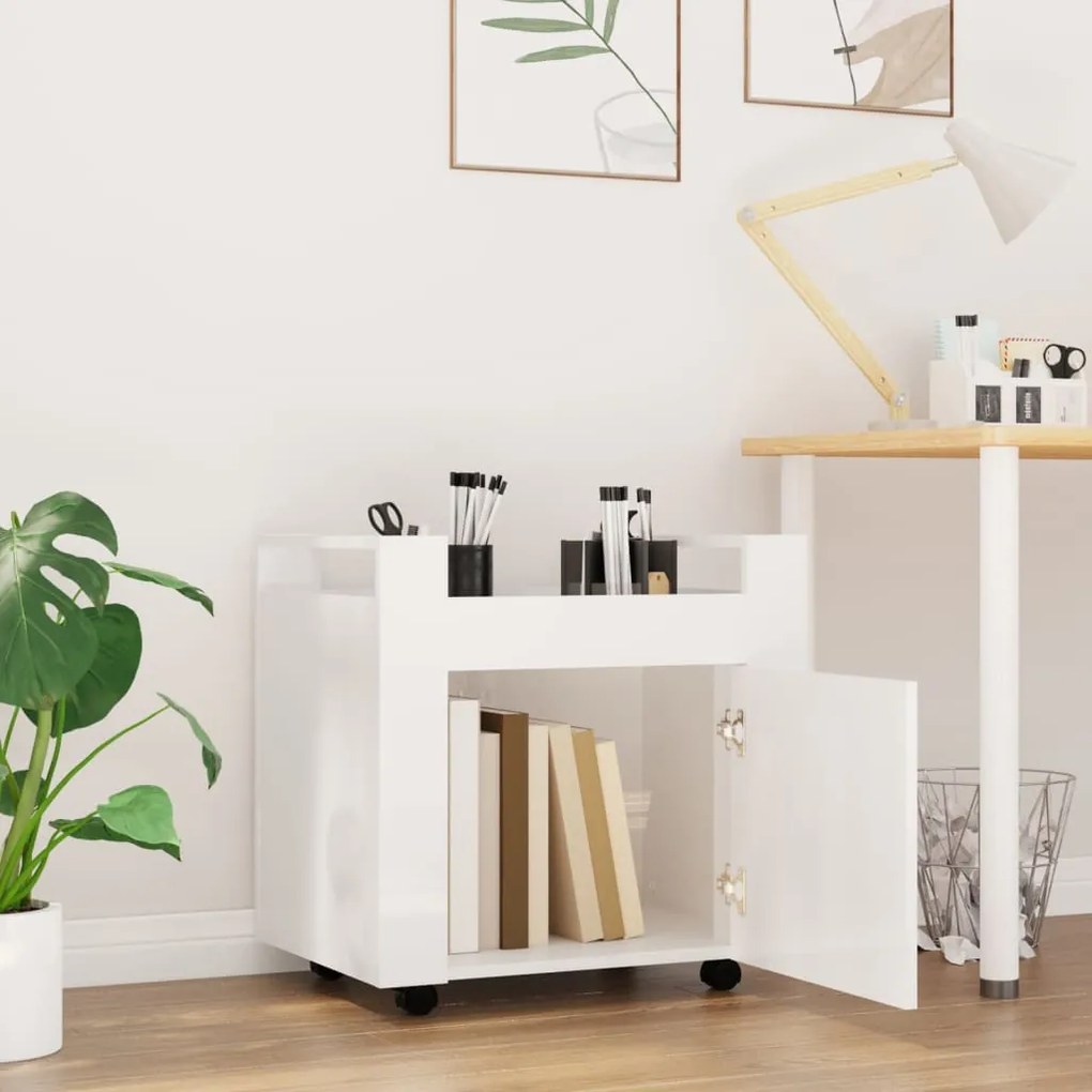 vidaXL Τρόλεϊ Γραφείου Γυαλ. Λευκό 60x45x60 εκ. από Επεξεργασμένο Ξύλο