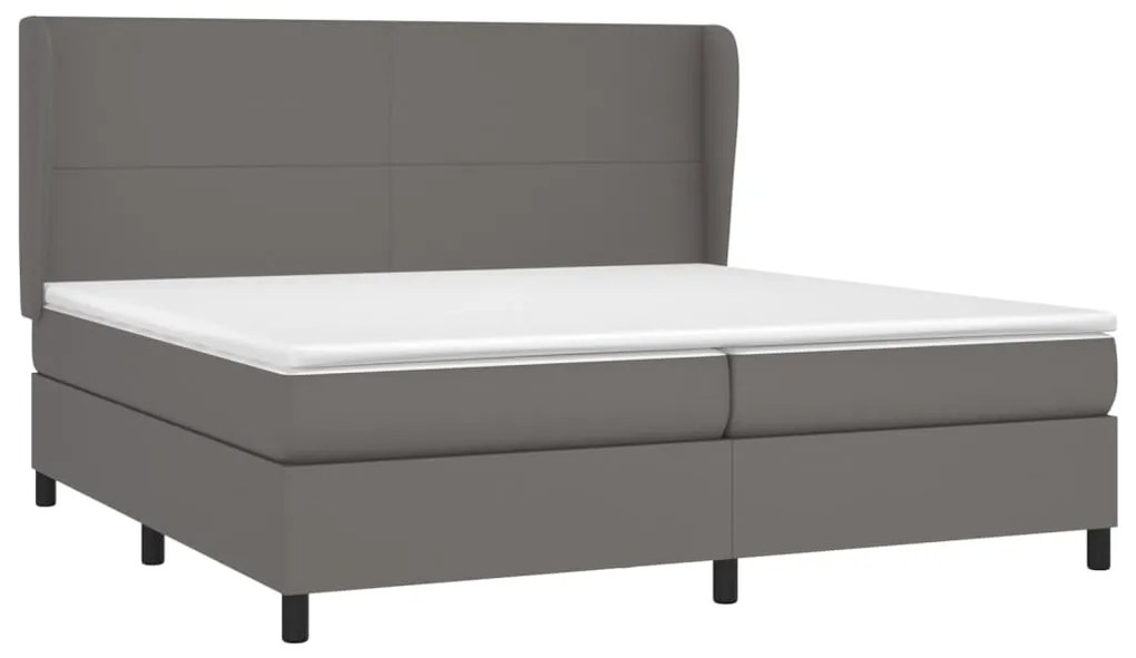 vidaXL Κρεβάτι Boxspring με Στρώμα Γκρι 200x200 εκ. Συνθετικό Δέρμα