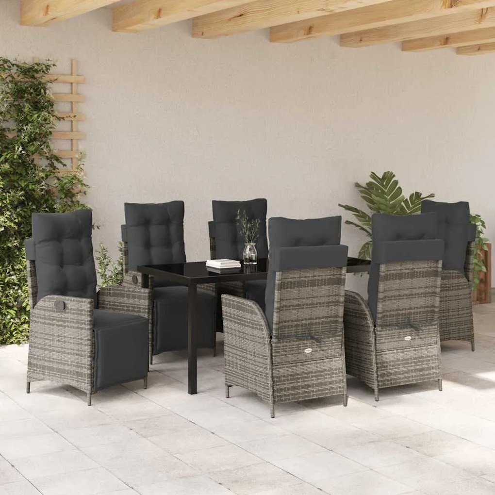 vidaXL Σέτ φαγητού για κήπο 7 pcs Γκρι Πολυ ράταν