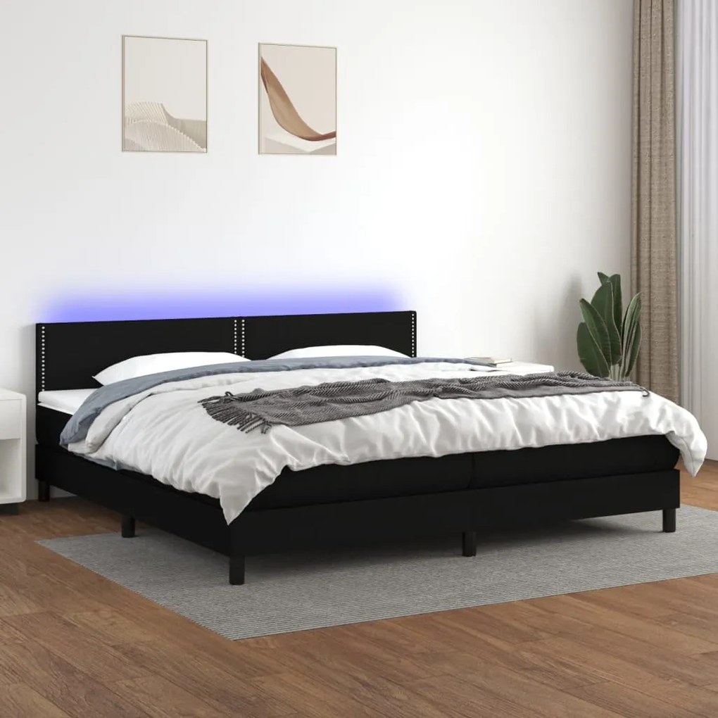 vidaXL Κρεβάτι Boxspring με Στρώμα & LED Μαύρο 200x200 εκ. Υφασμάτινο