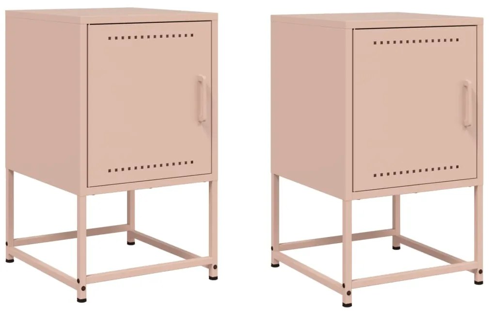 vidaXL Κομοδίνα 2 τεμ. Ροζ 36x39x60,5 εκ. από Χάλυβα