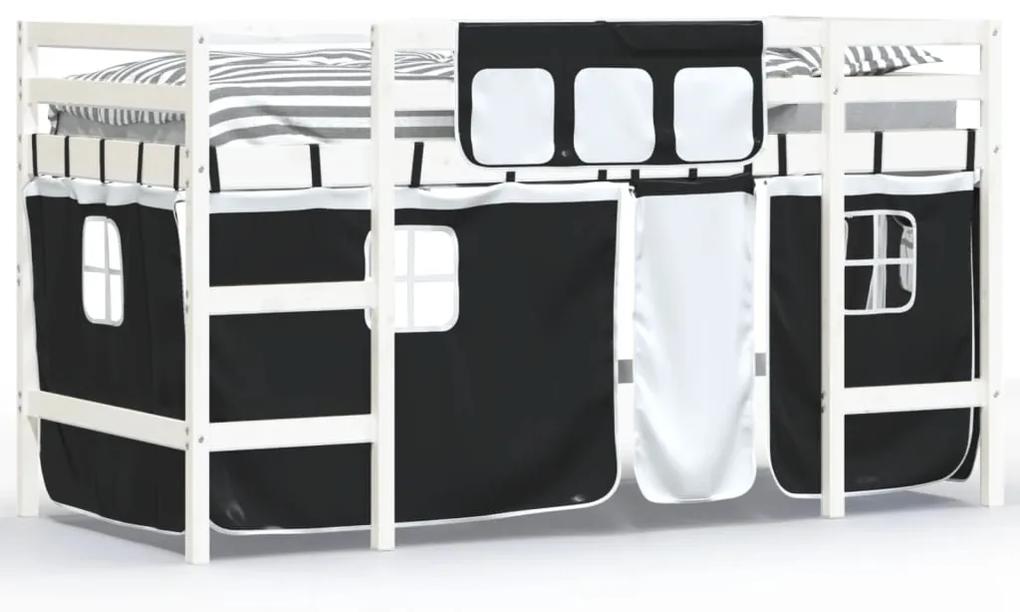 vidaXL Υπερυψ. Κρεβάτι με Κουρτίνες Λευκό/Μαύρο 80x200 εκ. Μασίφ Πεύκο