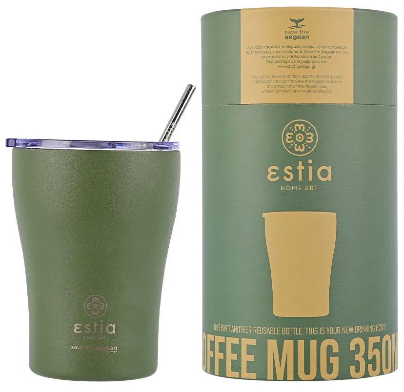 Estia 01-13813 Save The Aegean Ποτήρι Θερμός Ανοξείδωτο BPA Free 350ml με Καλαμάκι, Forest Spirit