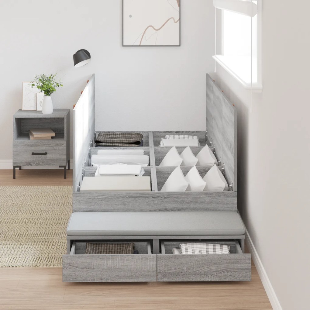 vidaXL Κρεβάτι με αποθηκευτικό χώρο Γκρι Sonoma 80x200 εκ