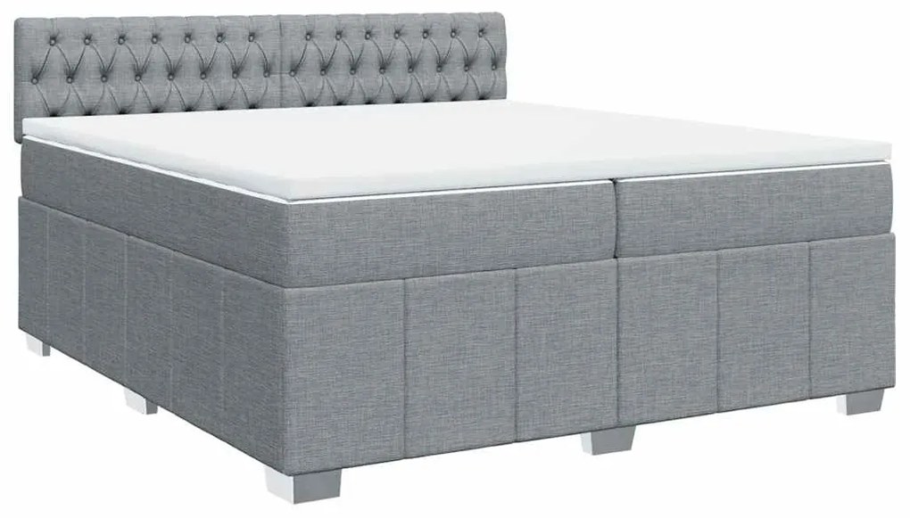 vidaXL Κρεβάτι Boxspring με Στρώμα Ανοιχτό Γκρι 200x200 εκ. Υφασμάτινο