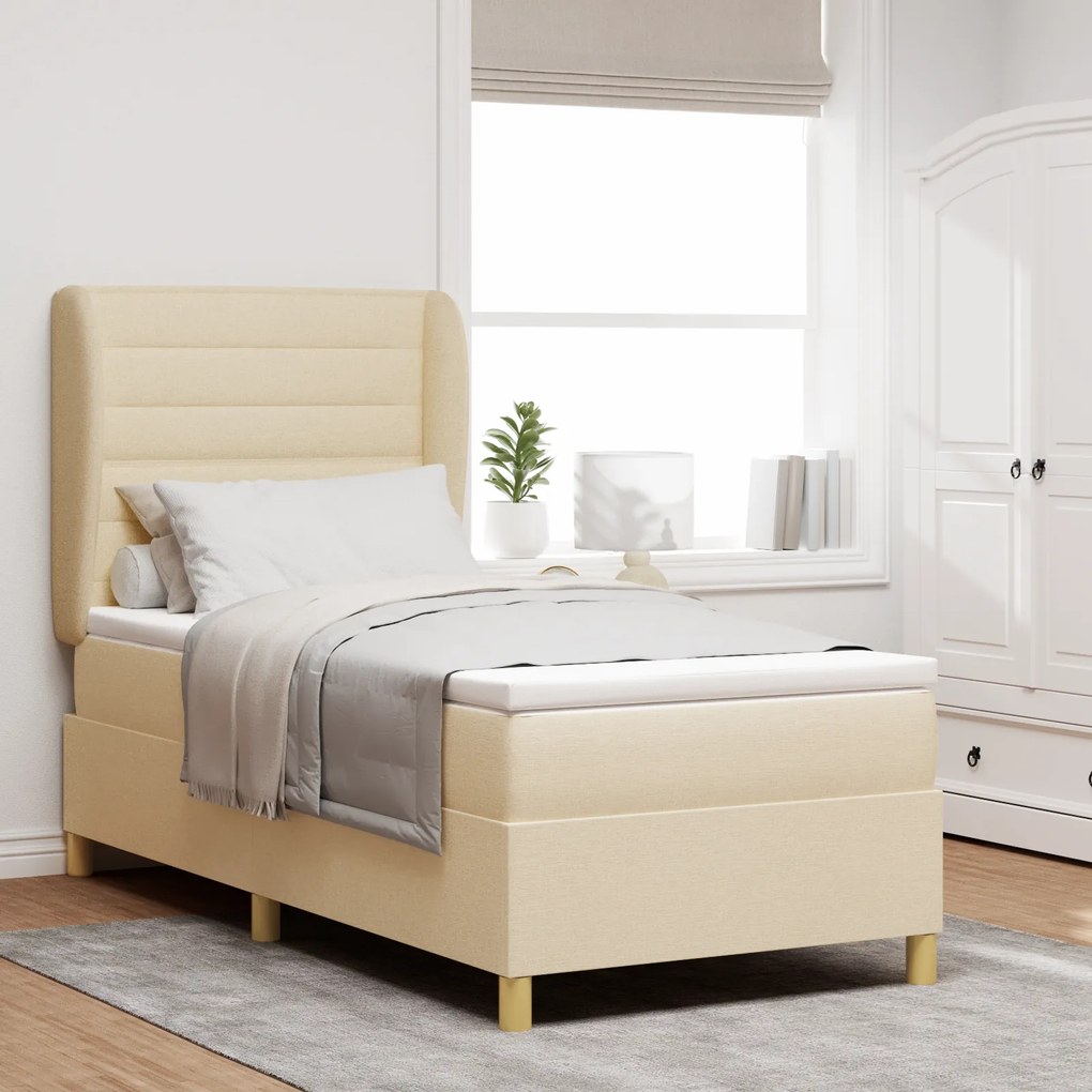 vidaXL Κρεβάτι με ελατήρια και ματRESS Κρεμ 90x200 cm Υφασμα