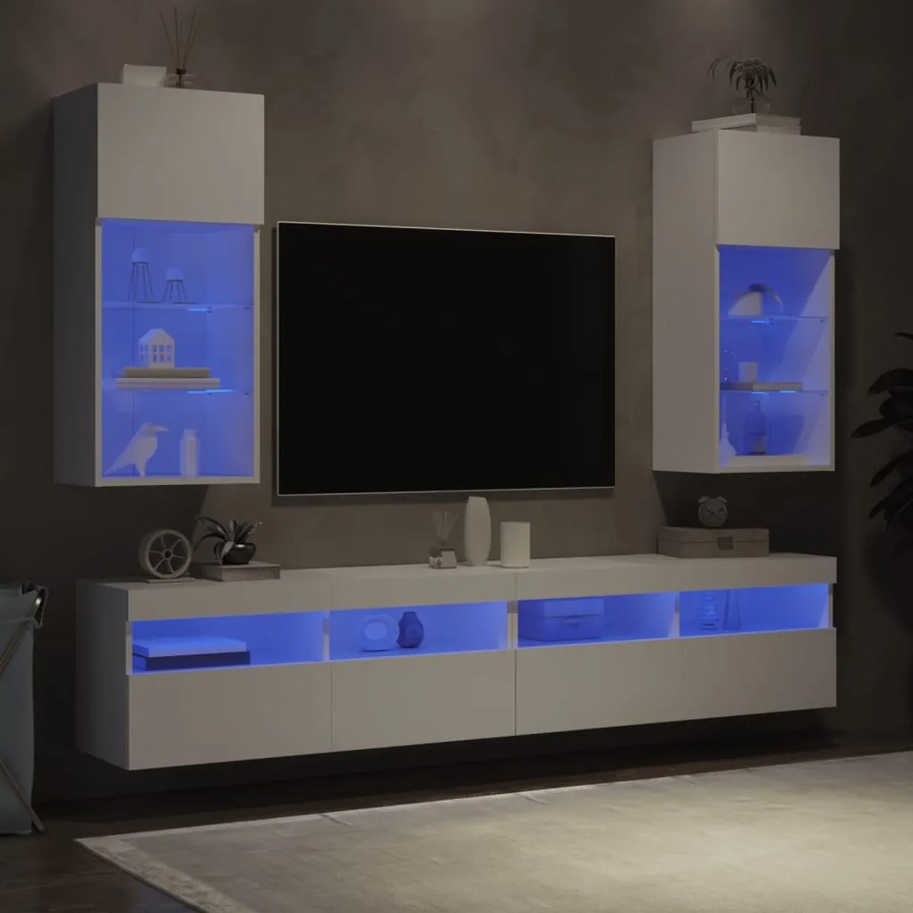 vidaXL Έπιπλα Τηλεόρασης με LED 2 τεμ. Λευκά 40,5x30x90 εκ.