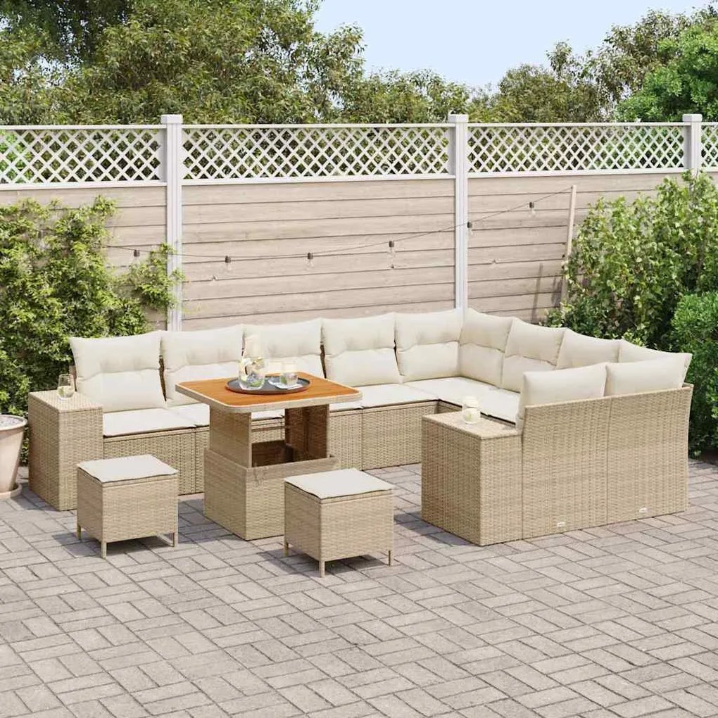 vidaXL Σετ Καναπέ Κήπου Ρυθμιζόμενο ύψος 12 pcs Μπεζ συνθετικό ρατάν
