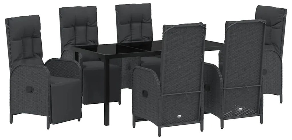 vidaXL Σέτ φαγητού για κήπο με μαξιλάρι 7 pcs Μαύρο Πολυ ράταν