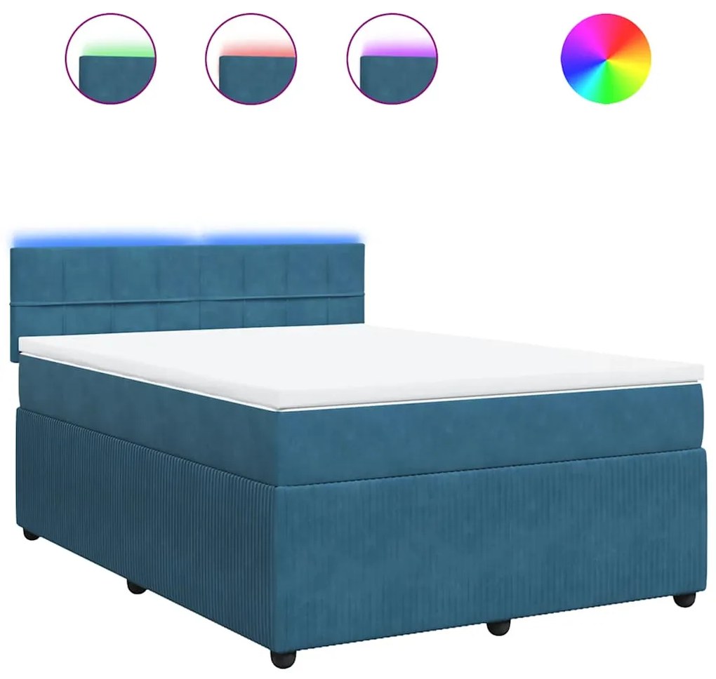 vidaXL Κρεβάτι Boxspring με Στρώμα Μπλε 140x200 εκ. Βελούδινο