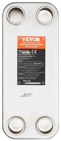 VEVOR 30 Plate Heat Exchanger 4*1-1/4&quot; MNPT Ports 5&quot;x 12&quot; Brazed 316L St. Steel