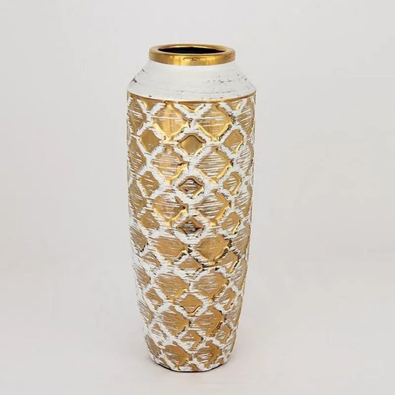 Βάζο Κεραμικό 752-20063 12.5x12.5x27.5cm White-Gold Estheti Home Ceramic