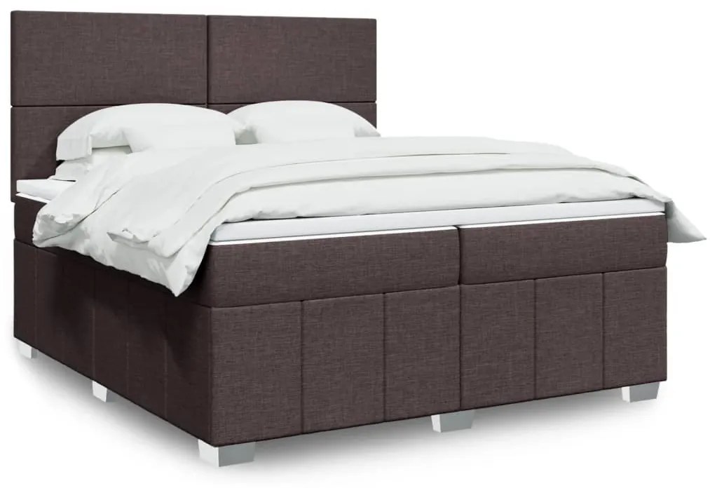 Κρεβάτι Boxspring με Στρώμα Σκούρο Καφέ 200x200 εκ. Υφασμάτινο - Καφέ