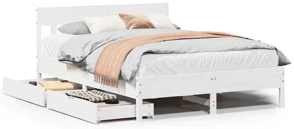 vidaXL Σκελετός Κρεβ. Χωρίς Στρώμα Λευκό 135x190 εκ Μασίφ Πεύκο