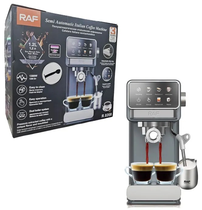 RAF Ημιαυτόματη Ιταλική Καφετιέρα Espresso με Διπλό Λέβητα R-0208 - Semi Automatic Italian Espresso Coffee Machine