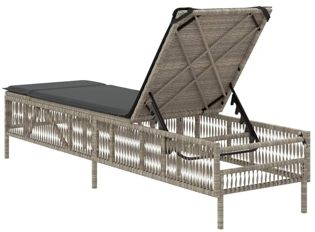 vidaXL Ξαπλώστρα Ανοιχτό Γκρι από Συνθετικό Ρατάν με Μαξιλάρια