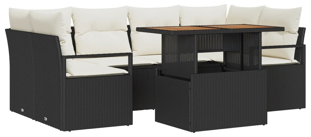 vidaXL 7 Τεμαχίων Σετ Καναπέ Κήπου με Μαξιλάρια Μαύρος Πολυ Ρατάν