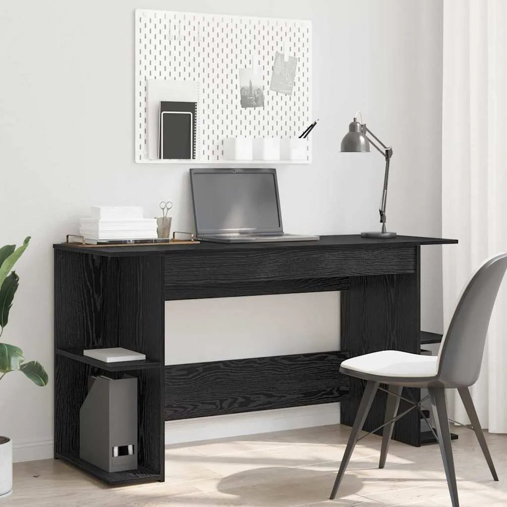 vidaXL Γραφείο με ράφι Άλλο Μαύρη δρυς 140 x 50 x 75 εκ. Επεξεργασμένο ξύλο