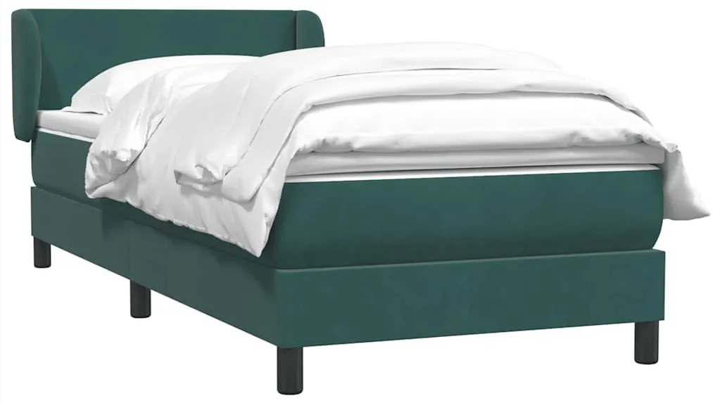 vidaXL Box Spring κρεβάτι με στρώμα σκούρο πράσινο 90x210εκ. Βελούδινο