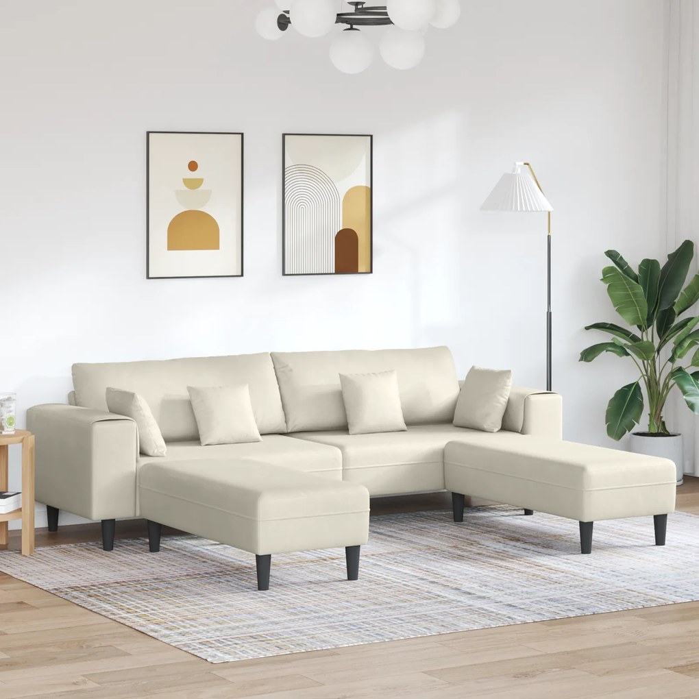 vidaXL Βελούδινος καναπές με μαξιλάρι 3 pcs Κρεμ 208 εκ. Βελούδο