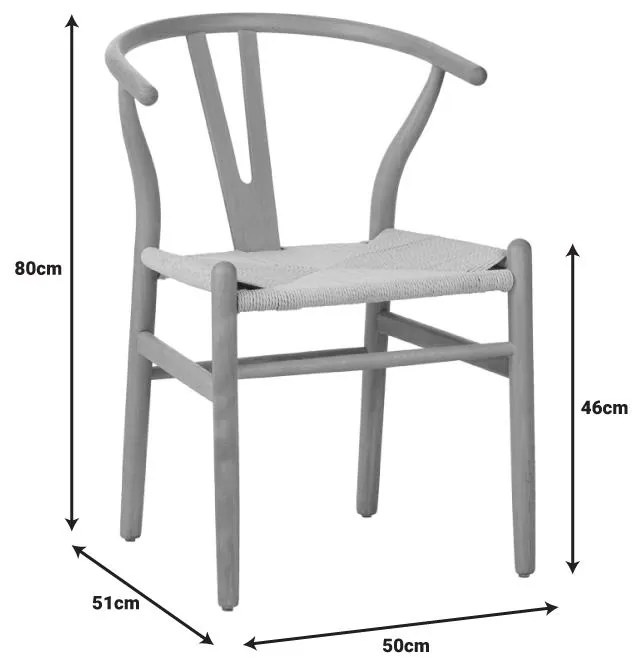 Καρέκλα Wishbone rubberwood-σχοινί σε φυσική απόχρωση 50x51x80εκ 60x51x80 εκ.