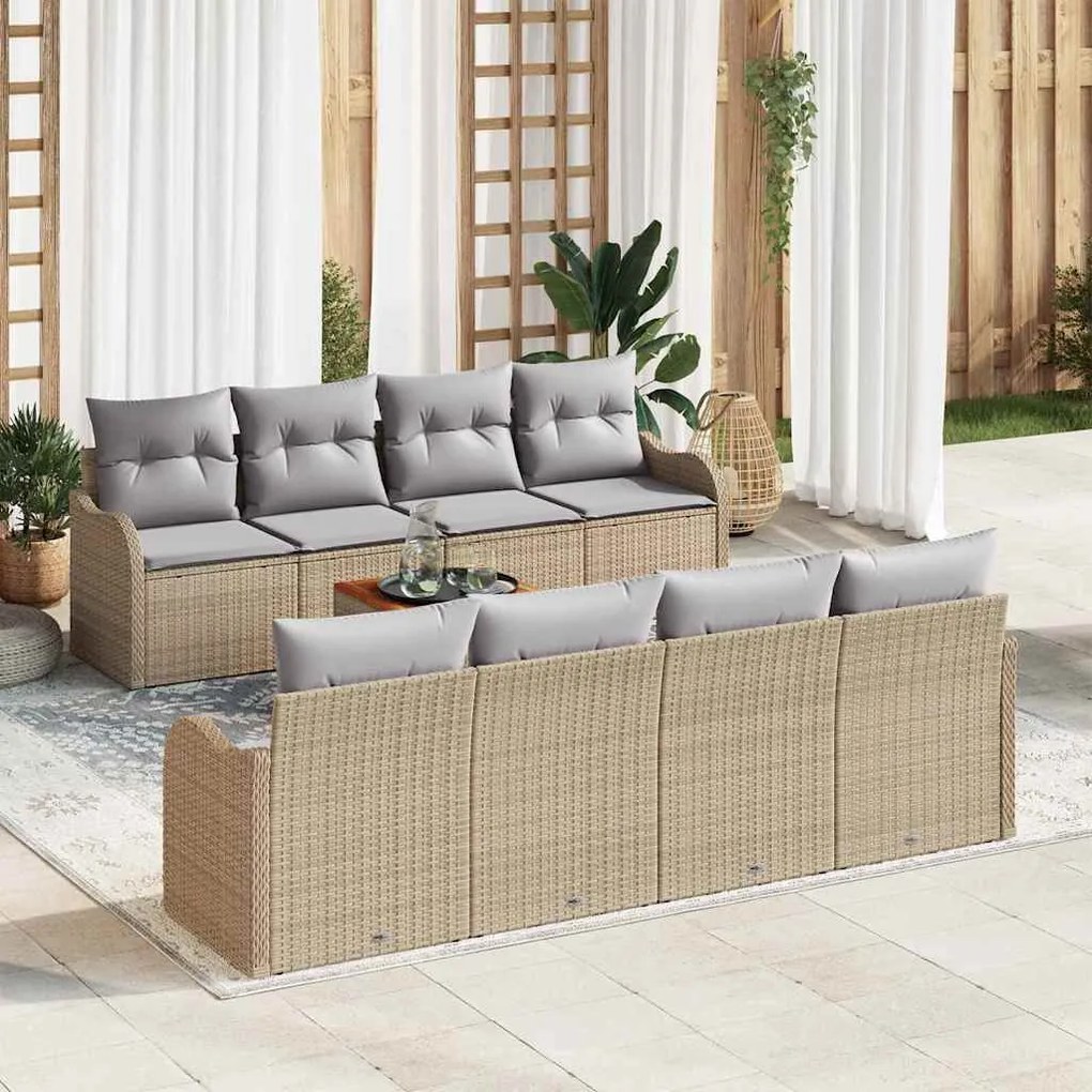 vidaXL Μπεζ Σετ Σαλονιού Κήπου 9 pcs Μπεζ, λευκό Large