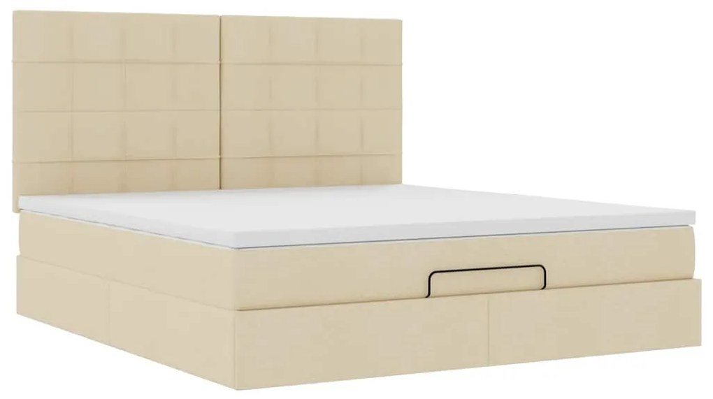 vidaXL Οθωμανικό Κρεβάτι με Στρώμα Κρέμα 160x200cm Ύφασμα