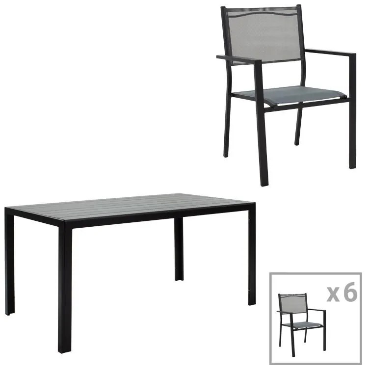 Σετ Κήπου Τραπεζαρία κήπου Nares-Moly 7τεμ αλουμίνιο μαύρο-textilene γκρι