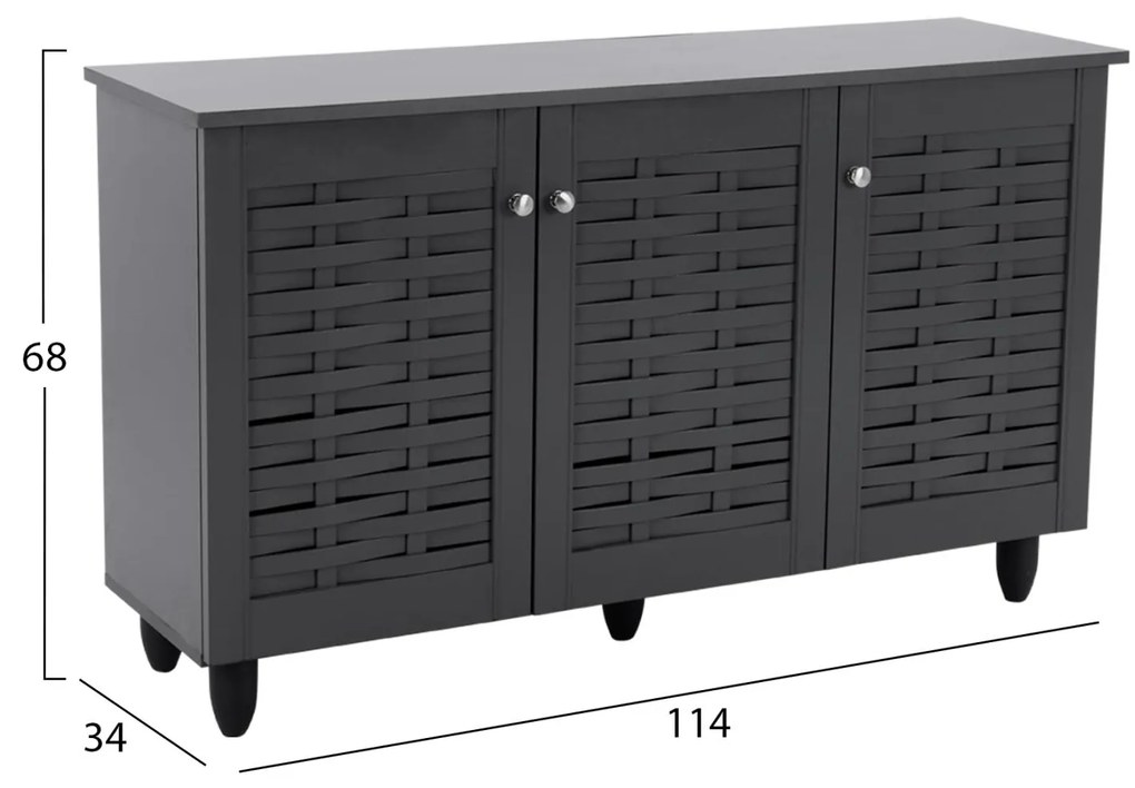 Παπουτσοθήκη IGGY Ξύλινη με 3 πόρτες Γκρί 114x34x68 εκ. 114x34x68 εκ.