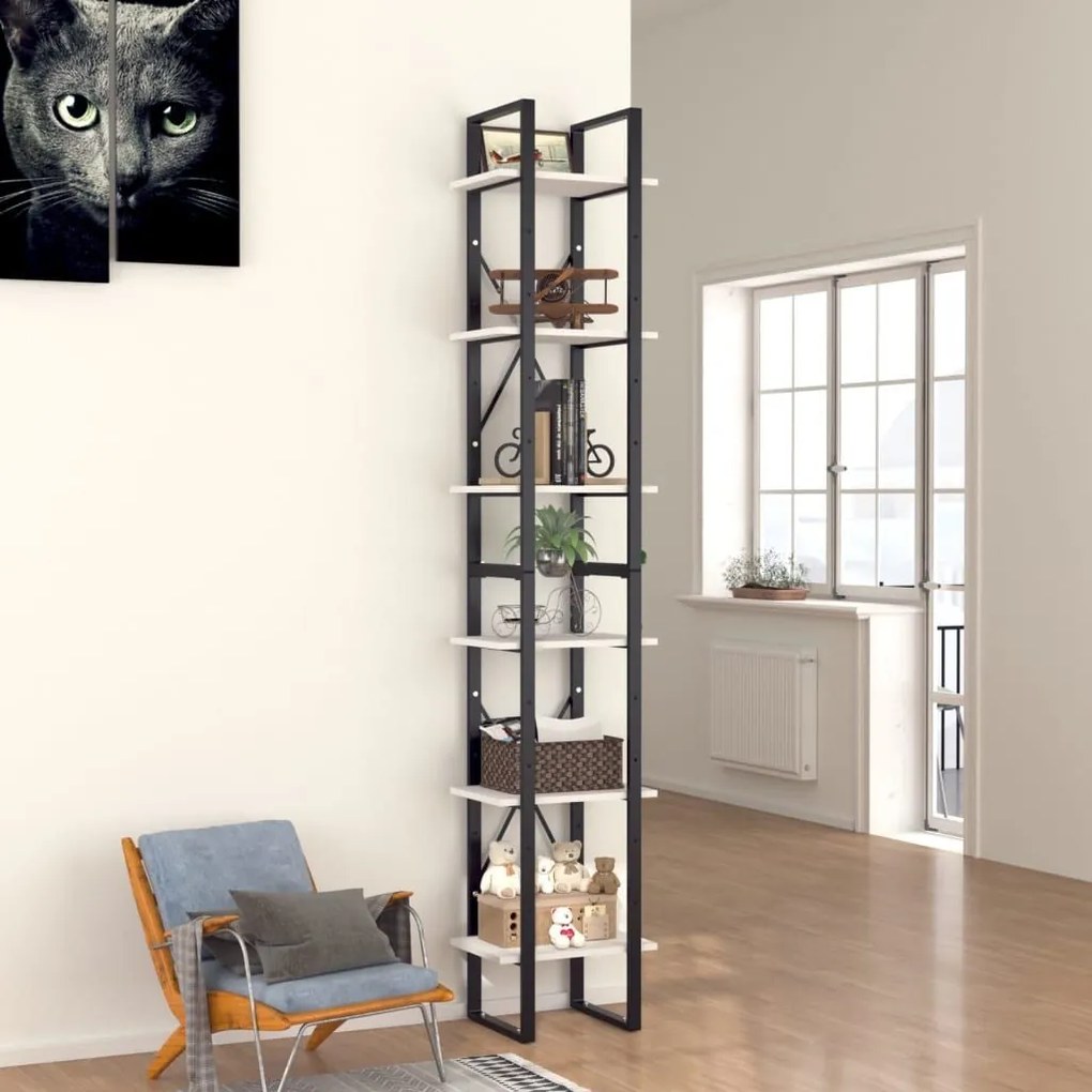 Βιβλιοθήκη με 6 Ράφια Λευκή 40 x 30 x 210 εκ. από Επεξ. Ξύλο 806497