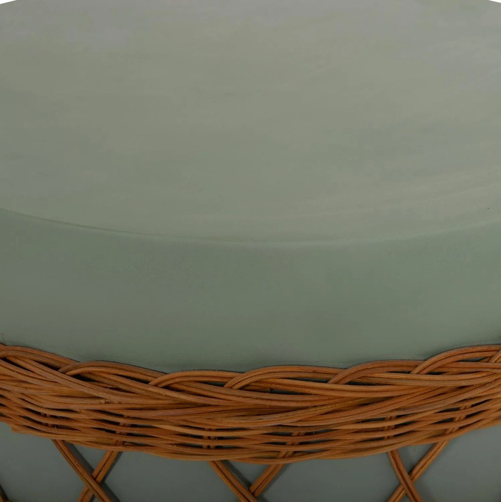 Τραπεζάκι σαλονιού VILHENA Fiber Cement Πράσινο και Rattan Φυσικό Φ56x47Υεκ. 56x56x47 εκ.