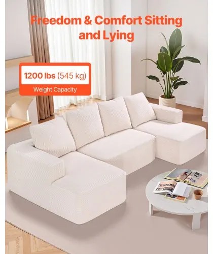 VEVOR Modular Sectional Sofa U Shaped Cloud Couch with Chaise and Cushion Beige